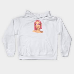 Pink Hair Makeup Girl Kids Hoodie